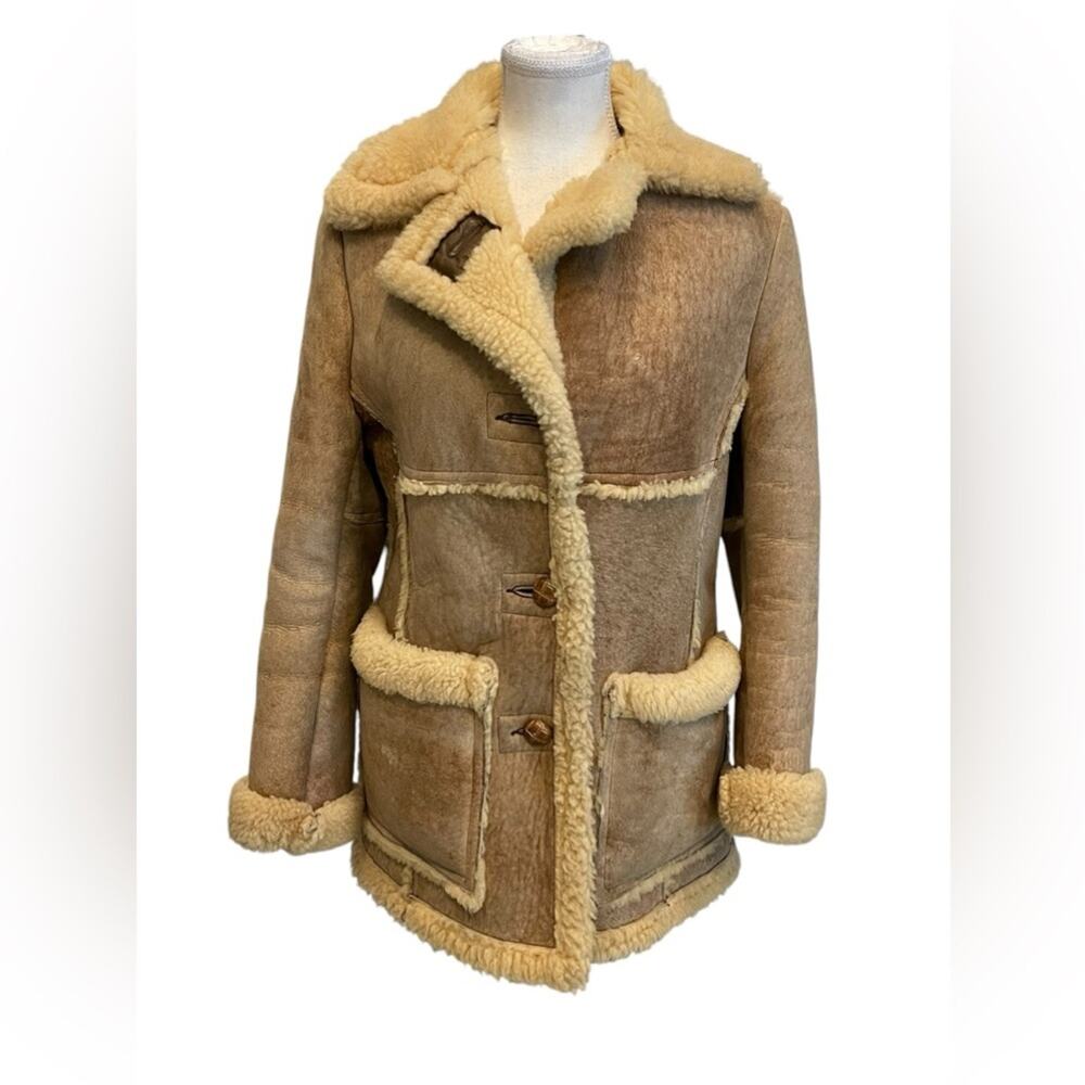 Schott coat jacket  Brown Western Suede Leather Coat Shearling fur Size:12